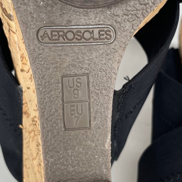 Aerosoles Party Plush Women's Black Stretch Open Toe Cork Wedge Sandal Size 9 - Picture 8 of 10